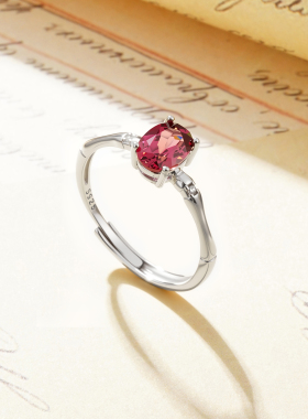 S925纯银天然铝镁红石榴石戒指女