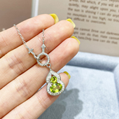 天然橄榄石葫芦新款 礼物挂坠 吊坠女S925纯银镶嵌项链绿色宝石时尚