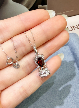 天然石榴石吊坠女S925银流沙项链