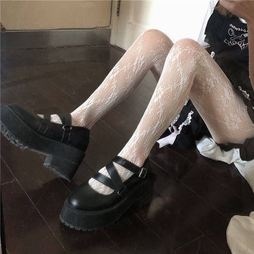 时尚开裆提花网袜长筒袜超薄