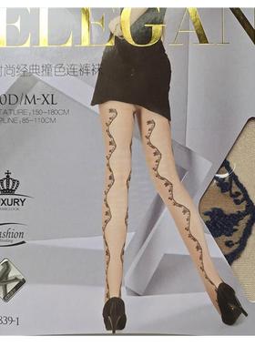 定制开裆春秋肤色40D时尚经典撞色连裤袜咖啡蓝色提花丝袜长筒袜