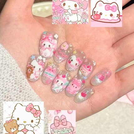 Kitty小美穿戴甲三丽鸥日系二次元软妹风卡通可爱 短椭圆美甲贴片