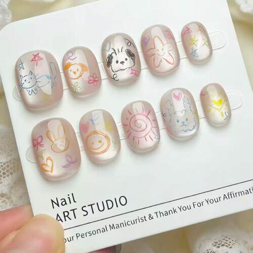 手绘猫狗猫眼穿戴甲可爱