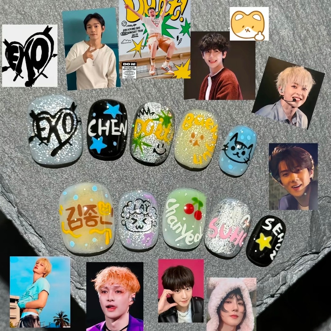 EXO应援穿戴甲卡通涂鸦