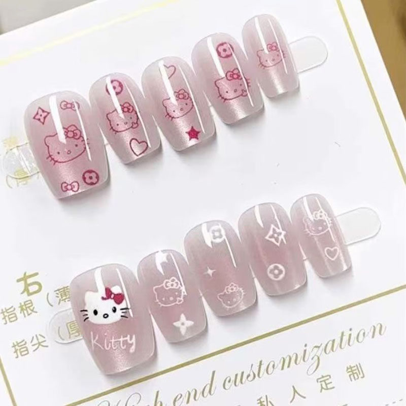 粉色KT猫眼穿戴甲卡通