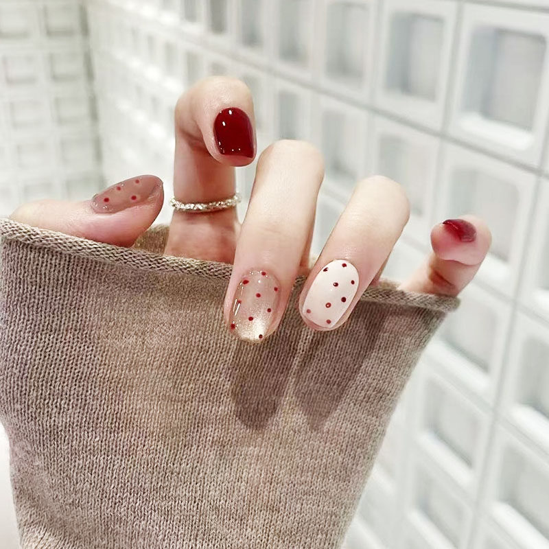栗咖波点酒红猫眼穿戴甲高级感显白简约日常新春过年短款美甲贴片,彩妆/香水/美妆工具,穿戴甲/甲片,淘宝优惠券,粉丝福利购,淘宝优惠卷