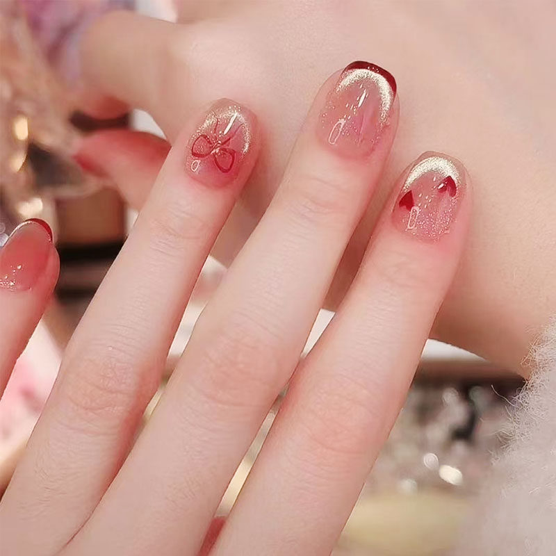 红韵晶蝶法式猫眼穿戴甲高级感显白轻奢节日新春过年短款美甲贴片,彩妆/香水/美妆工具,穿戴甲/甲片,淘宝优惠券,粉丝福利购,淘宝优惠卷