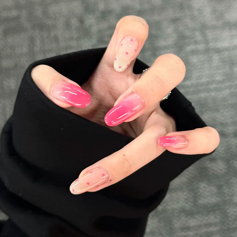 渐变玫红色波点穿戴甲显白粉嫩少女短椭圆新长款简约美假指甲贴片,彩妆/香水/美妆工具,穿戴甲/甲片,淘宝优惠券,粉丝福利购,淘宝优惠卷
