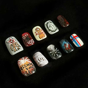 美甲贴片 新短款 怪奇物语穿戴甲小众设计欧美朋克风格 辣妹卡通个性