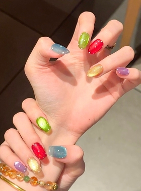 彩糖波点穿戴甲多巴胺猫眼