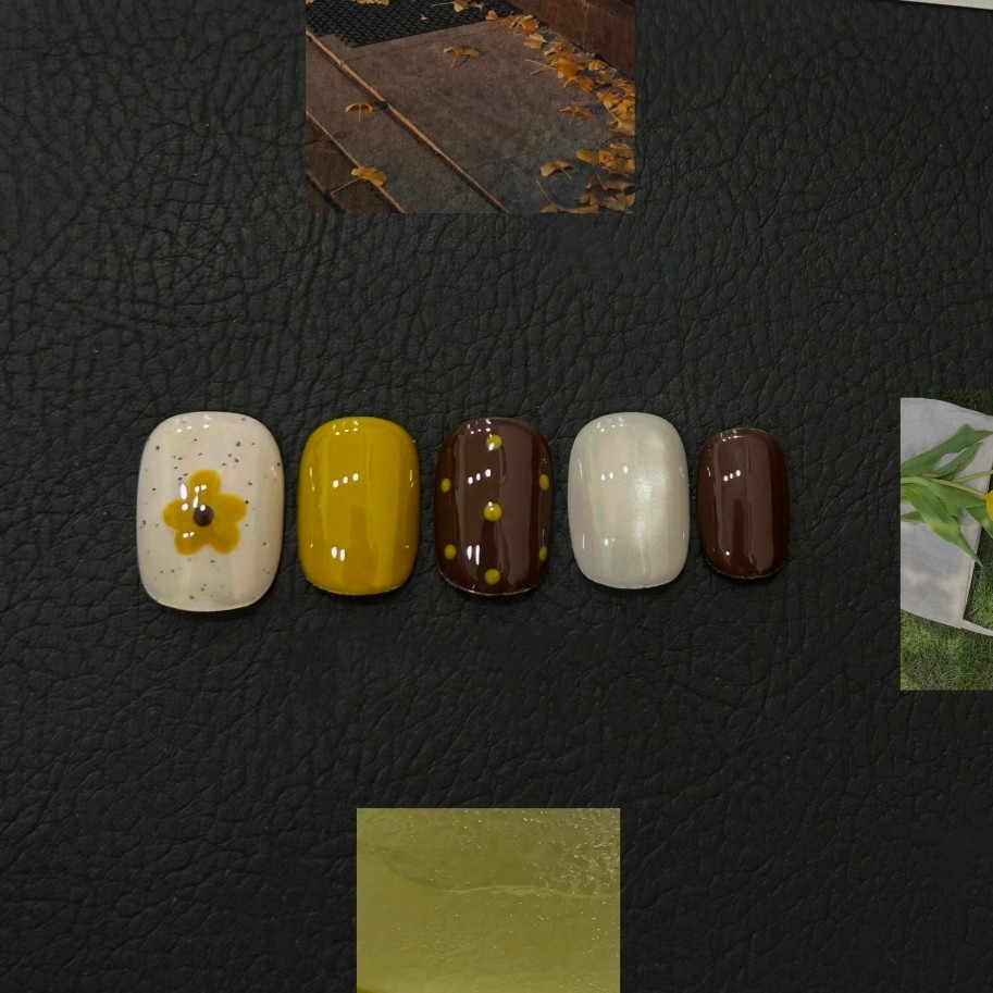 秋野花叙穿戴甲复古焦糖风美拉德
