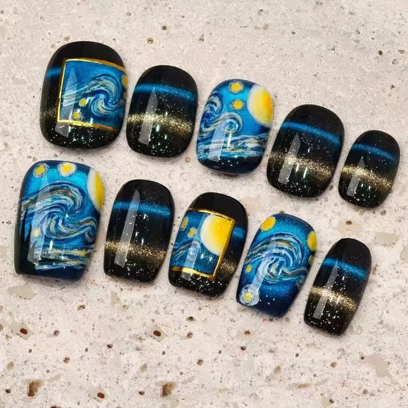 梵高星夜穿戴甲艺术油画风