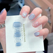 蓝色波点蝴蝶猫眼穿戴甲显白清新少女风高级感新短款 豆豆指甲贴片