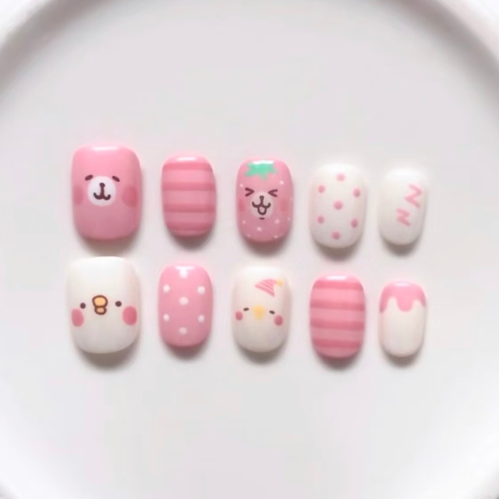 粉白卡通穿戴甲软萌少女风波点
