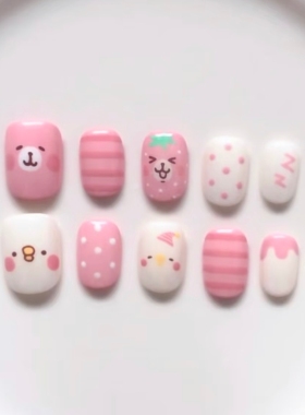 粉白卡通穿戴甲软萌少女风波点