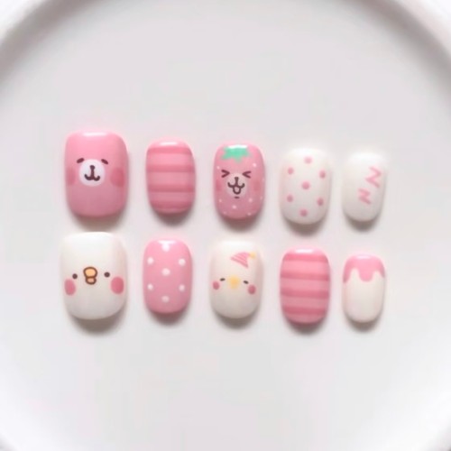 粉白卡通穿戴甲软萌少女风波点