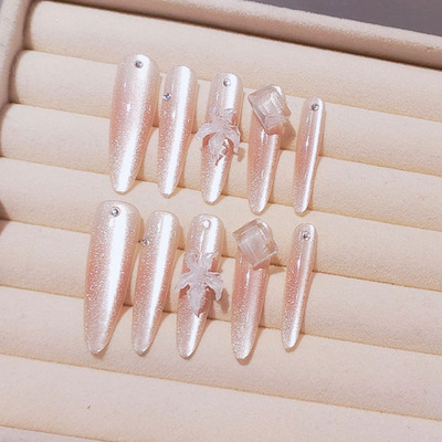 立体雕花冰块猫眼穿戴甲