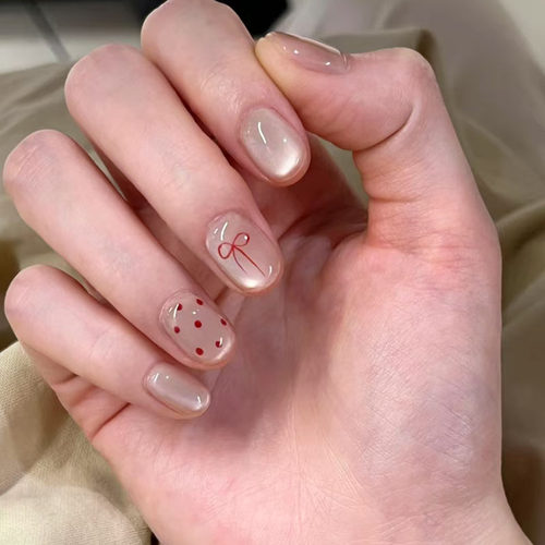 清透波点蝴蝶结猫眼穿戴甲