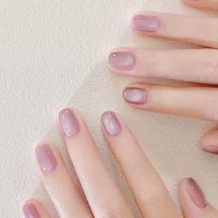 淡紫色玻璃珠猫眼穿戴甲高级显白清新紫春夏百搭新款简约短方美甲