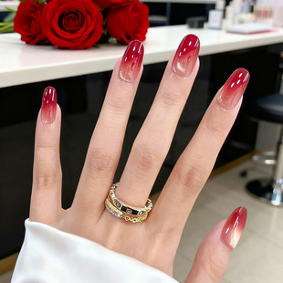 酒渍红茶猫眼穿戴甲轻奢高级感节日常百搭简约秋冬新短款 美甲贴片