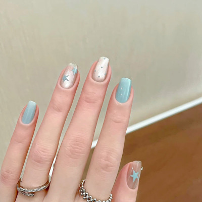 奶蓝星星猫眼穿戴甲新款