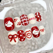 红色小狗波点蝴蝶结穿戴甲可爱甜美新年节日喜庆显白豆豆美甲贴片