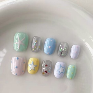 星彩甜雾穿戴甲撞色星星