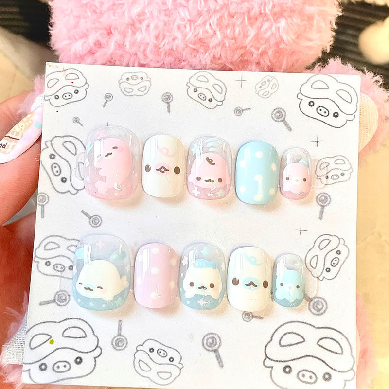 粉蓝海豹穿戴甲软萌撞色波点