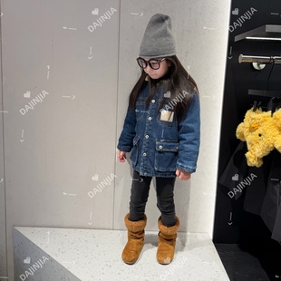 风夹克加厚棉服软牛仔连帽明线外套 男女宝原色牛仔工装 25冬季 新款