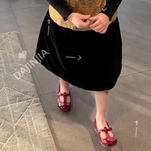 半身裙百搭年服裙子 黑丝绒夹棉中长款 25冬季 新款