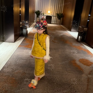 26新中式国潮风金玉满堂千金风富贵女宝宝重工马甲洋气半身裙套装