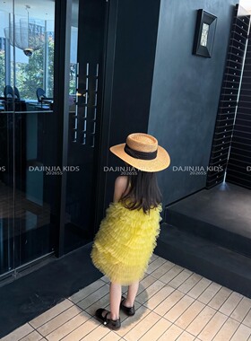 26夏季新款女宝黄色软纱吊带蓬蓬蛋糕裙氛围感仙气公主度假连衣裙