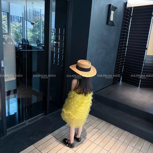 女宝黄色软纱吊带蓬蓬蛋糕公主裙