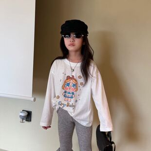 26夏季大金家女童奶白色卡通印花防晒长袖宽松大版薄款巨舒服上衣