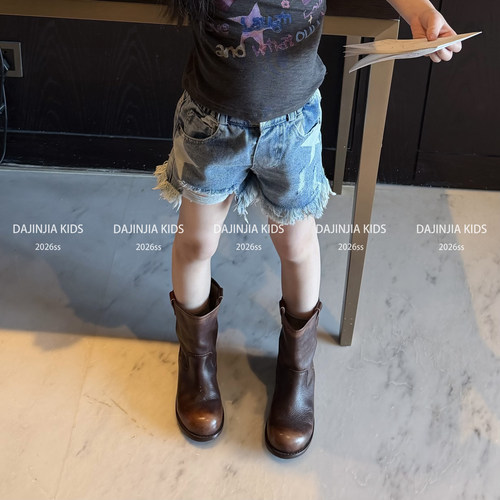 大金潮酷星星牛仔短裤毛边超舒适