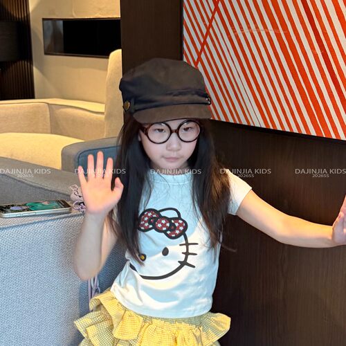 26夏季新款巨可爱卡通印花KT猫棉感弹力百搭白色上衣T恤