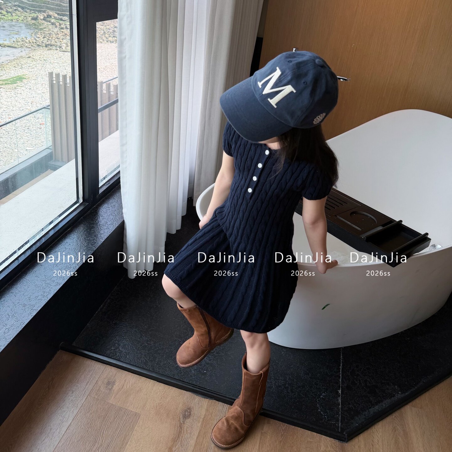 26春季新款女宝宝学院风Polo长裙麻花纹奢感针织女童连衣裙开学季