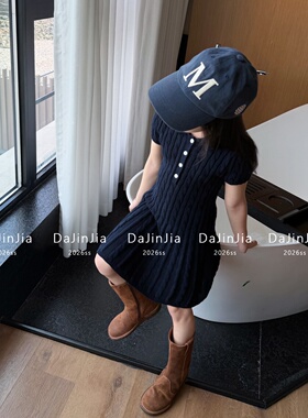 26春季新款女宝宝学院风Polo长裙麻花纹奢感针织女童连衣裙开学季