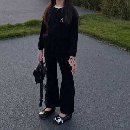 女儿童时髦弹力显瘦喇叭休闲裤