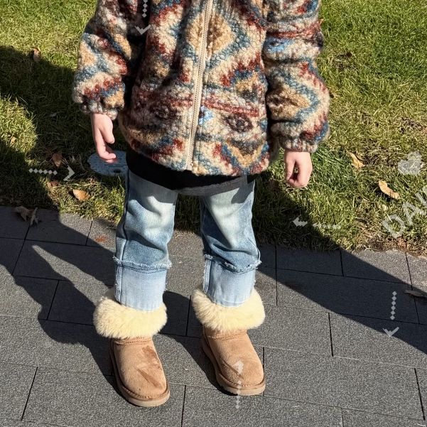 25冬季翻边蓝色加绒加厚一体绒软牛仔百搭裤男女宝冬季保暖牛仔裤