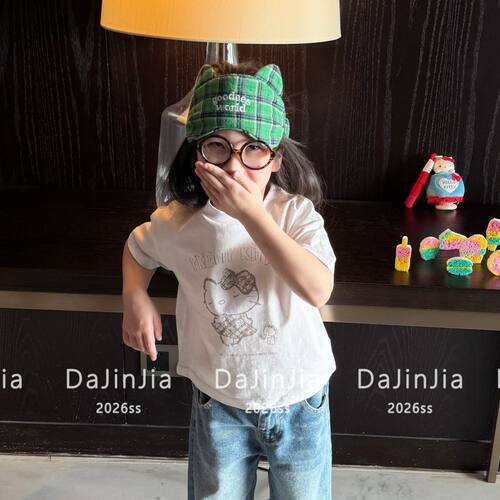 大金家童装日系kt猫烫钻印花短袖