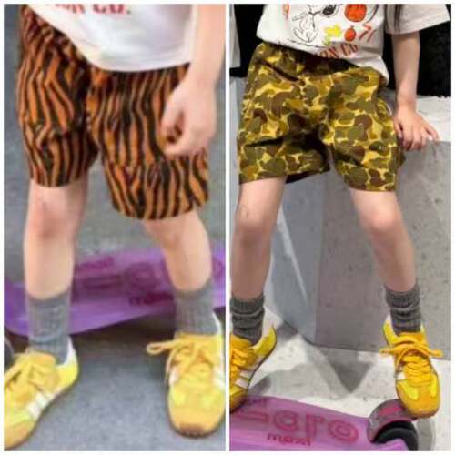 26夏季新款男女宝日系复古迷彩撞色橘斑马纹个性潮酷百搭牛仔短裤
