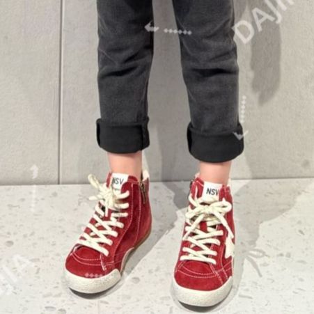 (现货)25秋冬新款男女童复古红色星星软底拉链百搭阿甘鞋运动鞋