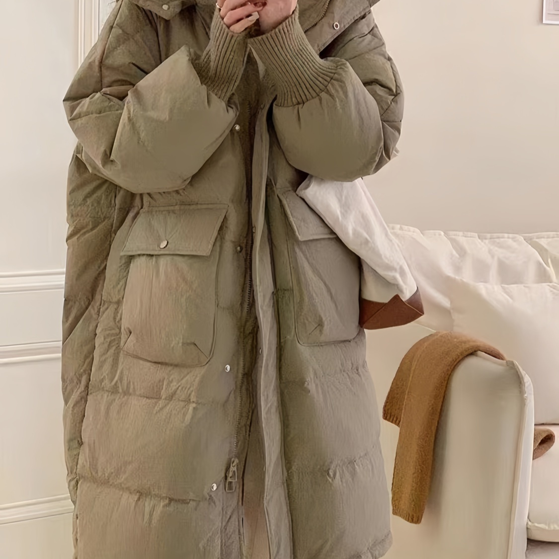 羽绒服女2025年冬季新款长款过膝宽松纯色加厚连帽白鸭绒保暖外套