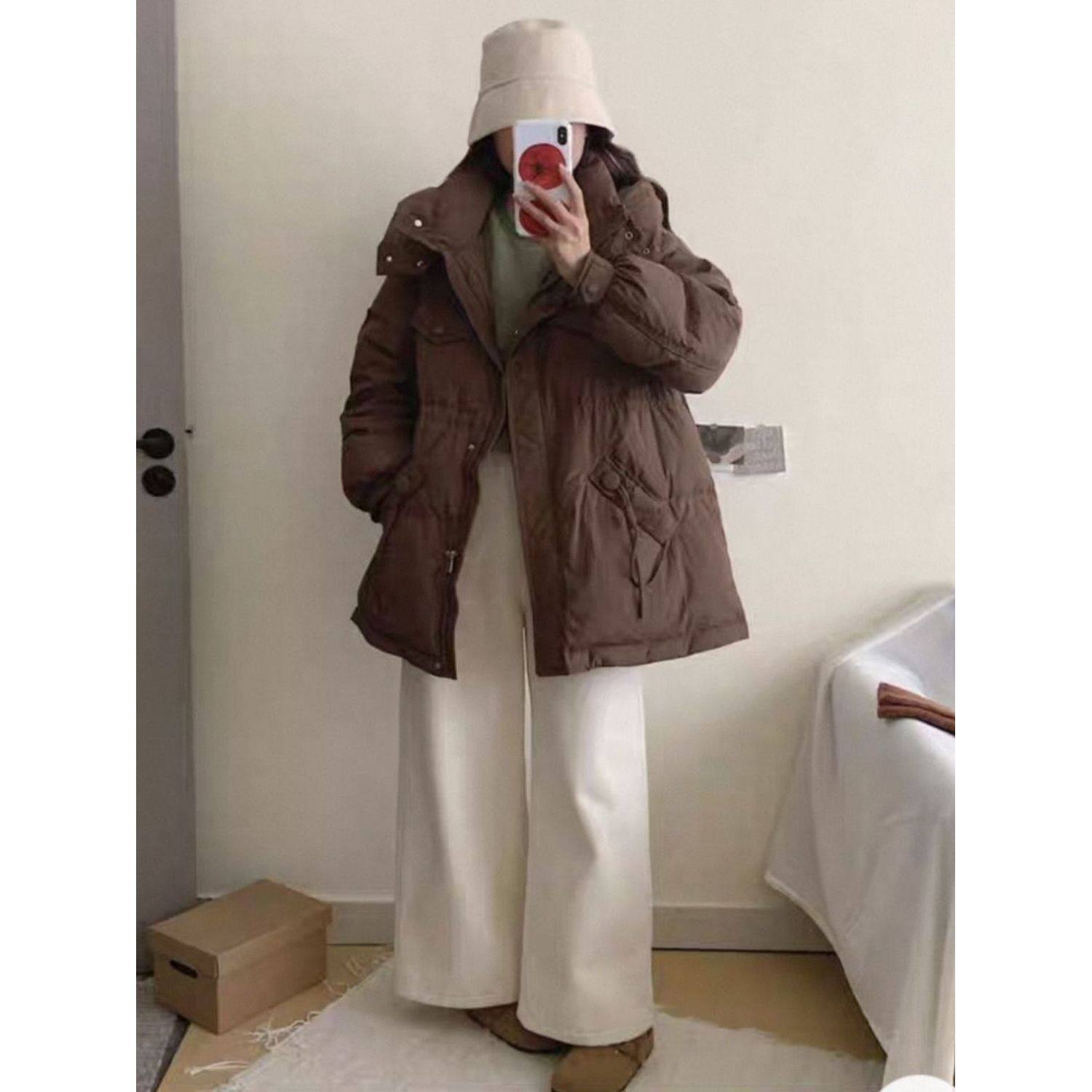 中长款羽绒服女连帽白鸭绒2025冬新款韩版小个子收腰加厚保暖外套