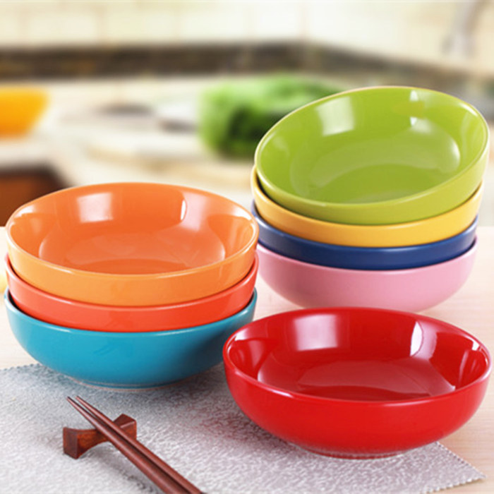 彩色7英寸浅口陶瓷盘子包邮