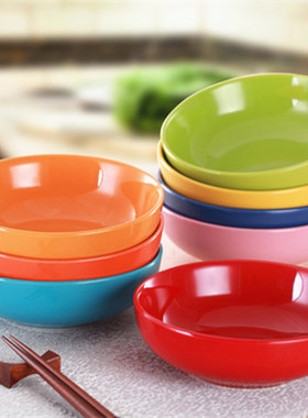 釉下彩家用陶瓷盘子彩色水果深汤菜碟盘7英寸浅口面碗汤碗微波