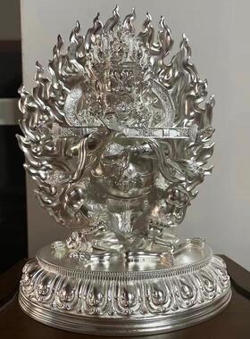 纯银999足银镀金二臂玛哈嘎拉供奉佛像大黑天财神像摆件可定大小