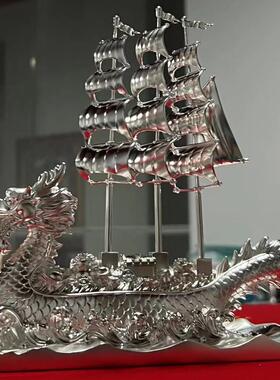 纯银999足银龙船龙舟一帆风顺摆件寓意满载而归帆船商务乔迁送礼