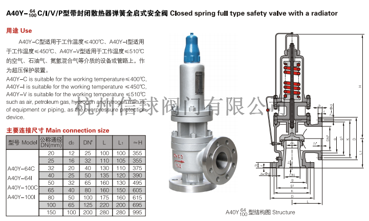 A40Y-64/100C/I/P带封闭散热器弹簧全启式安全阀高温空气石油氮氢 影音电器 音频眼镜 原图主图